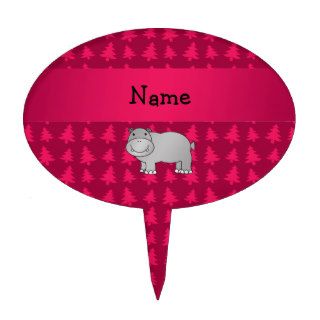 Personalized name hippo pink christmas trees cake picks
