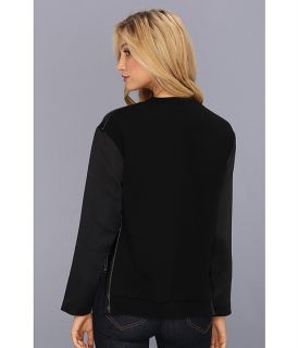 Halston Heritage Long Sleeve Sweatshirt w/ Faux Leather Details