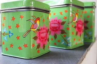 set of three hand painted storage tins by the forest & co