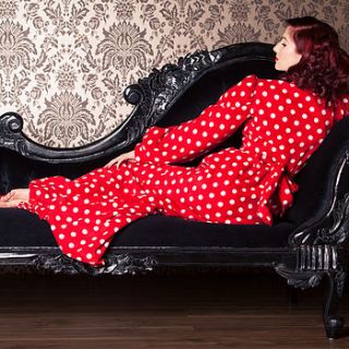 red and white polka dot fleece bettie robe by betty blue's loungerie