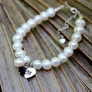 personalised pearl and silver heart bracelet by bish bosh becca