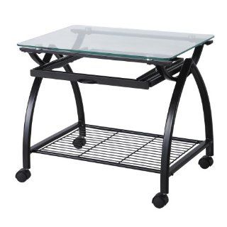 Walker Edison Glass Printer Stand with Castors, Clear/Black   Home Office Furniture