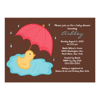 Yellow Umbrella Duck Baby Shower Announcement