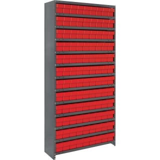 Quantum Storage Closed Shelving System With Super Tuff Drawers — 12in. x 36in. x 75in. Rack Size, Red Bins  Single Side Bin Units