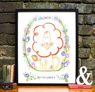 personalised child's name christening print by wetpaint