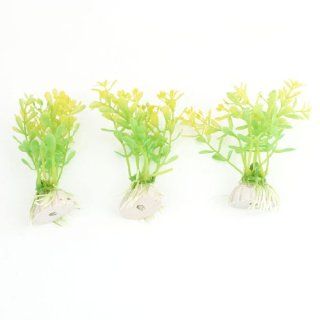 3.7" Aquarium Decorative Plastic Water Plant Grass Green Yellow 3 Pcs 