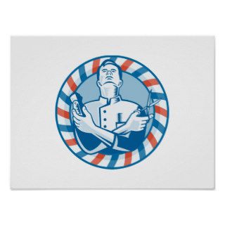 Barber With Clipper Hair Cutter and Scissors Posters