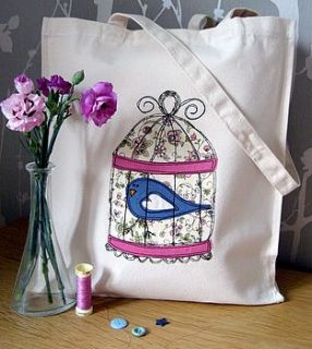 bird cage canvas shopper bag by delly doodles