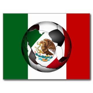 Mexico Soccer Ball w/Flag Colors Background Post Cards