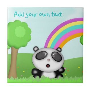 Cute Cartoon Panda Bear in Colorful Fields Scene Ceramic Tiles