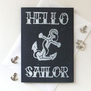 hello sailor linocut card by woah there pickle