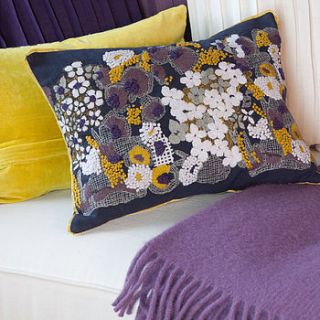 hand embroidered cushion in indigo blue by jodie byrne