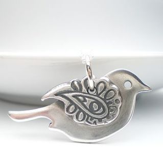 silver paisley bird pendant by ali bali jewellery