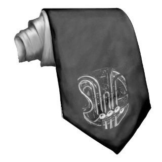 French Horn Piping Black and White photo design Neck Tie