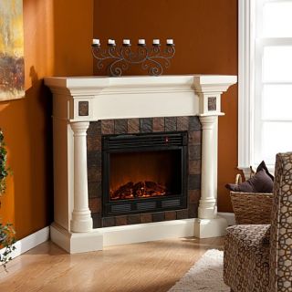 Carrington Faux Slate Convertible Ivory Electric Fireplace