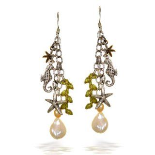 Mullanium Jewelry Nature Inspired Seahorse, Starfish and Pearl Earrings   1OC1 Dangle Earrings Jewelry