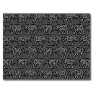 Grey Swirling Elephant Pattern Postcard