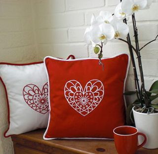 scandinavian style embroidered heart cushion by kate sproston design