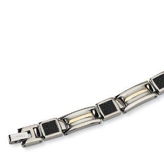 Chisel 14K Gold Inlay, Black Carbon Fiber and Polished Titanium Bracelet   8.75 Inches Chisel Jewelry