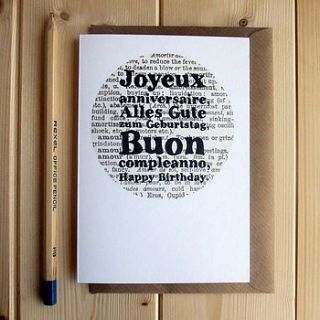 'happy birthday' in different languages card by bookishly