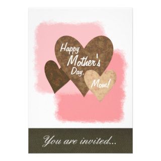 Happy Mother's Day Three Hearts Brown Invitations