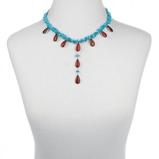 Jay King Turquoise Chip and Red Coral Drop 18" Necklace