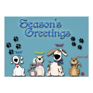 Cute Cats And Dogs Custom Seasons Greetings Card