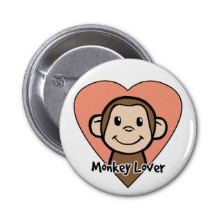 Cute Cartoon Clip Art Smile Monkey Love in Heart Pinback Button