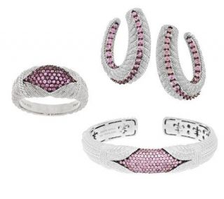 Judith Ripka Choice of Pink Sapphire Pave Cuff, Ring or Earrings 