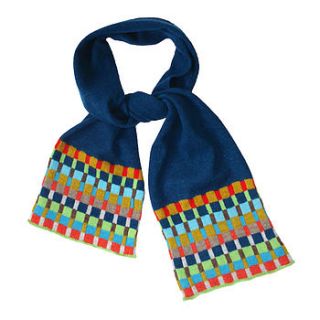 locomotive teal lambswool scarf by gabrielle vary knitwear