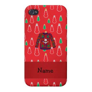 Custom name ugly christmas sweater red snowmen iPhone 4 case