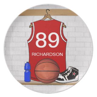 Personalized Red Basketball Jersey (RED) Dinner Plate