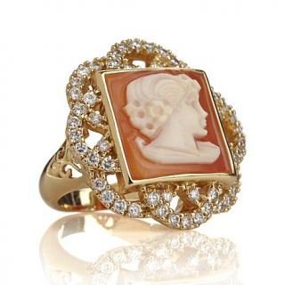Amedeo NYC® 14mm Cornelian and CZ Floral Square Cameo Ring