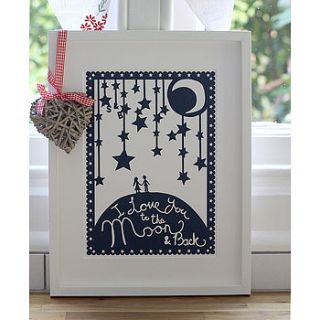 'love you to the moon' papercut or print by mimi & mae