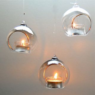 set of 6 hanging glass baubles for tealights by velvet brown