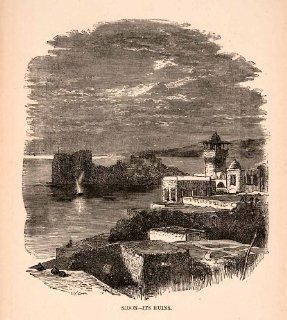 1873 Wood Engraving Sidon Ruins Lebanon Saida River Cityscape Landscape Redding   Original Engraving   Prints