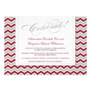 Chevron Pattern Modern Wedding Invitation (red)