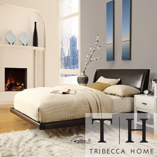 TRIBECCA HOME Carterton Black Bonded Leather Modern Floating Bed Tribecca Home Beds