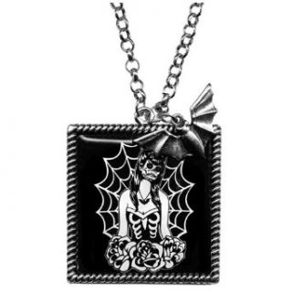 Black Webbed Girl Frame Necklace with Bat Accent Charm from Sourpuss Clothing Clothing