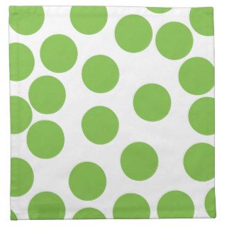 Large Pea Green Dots on White. Cloth Napkin