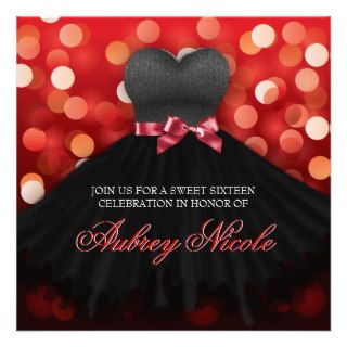 Red Sweet Sixteen Black Dress Birthday Invite