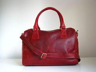 vintage red leather barrel bag by the leather store
