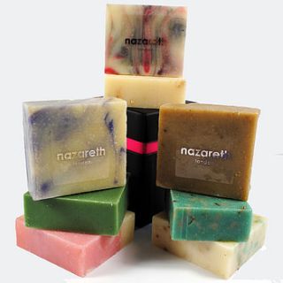 stack of three hand made soaps by nazareth gifts