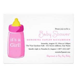 Modern Pink Bottle Baby Shower Invitation