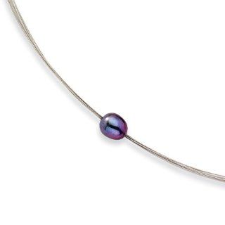 Women's Cultured Black Pearl on a Six Strand Stainless Steel Wire Necklace Jewelry