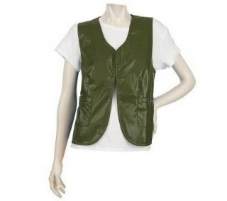Susan Graver Faux Leather Bib Front Vest with Pleated Pockets —