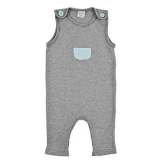 grey and blue dungarees by spring baby