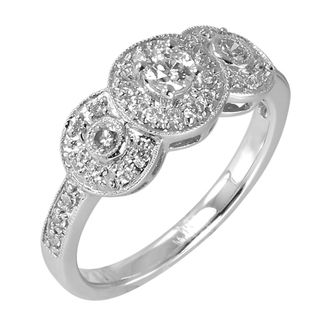 14k White Gold 1/2ct TDW Vintage Setting Halo Ring (G H, SI3 I1) Diamond Rings