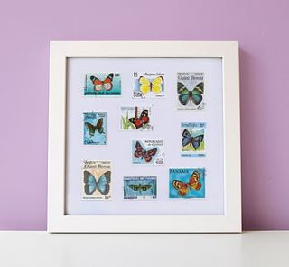 vintage butterfly postage stamp framed print by the green gables