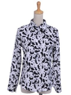 Anna Kaci S/M Fit Black and White Adorable All Over Overlapping Panda Blouse